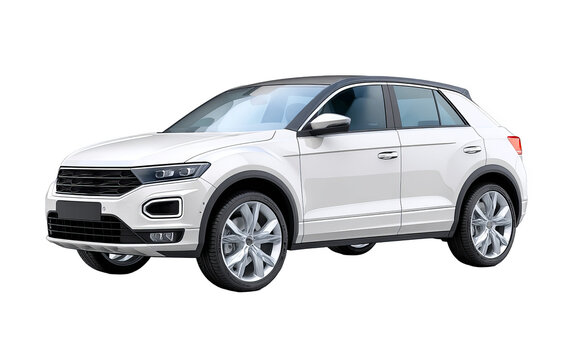 Fototapeta A white compact SUV car featuring modern design elements and a sleek exterior, showcasing automotive technology and transport functionality.