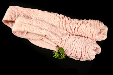 Fresh Raw Pork Sausage Casing with Parsley on Black Background - Gourmet Meat Selection