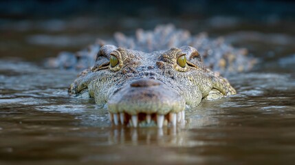 A Lurking Saltwater Crocodile in its Primal River Habitat