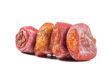 Dried Persimmons from Fuping Shaanxi China with Natural Sugar Coating on White Background