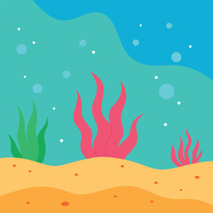 Stylized Underwater Landscape With Coral And Bubbles