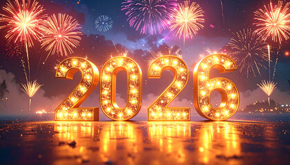 New Year 2026 Celebration Fireworks Display.