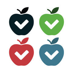 Four colorful apples with check marks representing healthy choices or completion