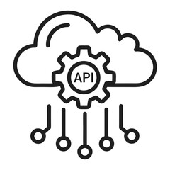 Cloud computing interface with gears and data lines illustration