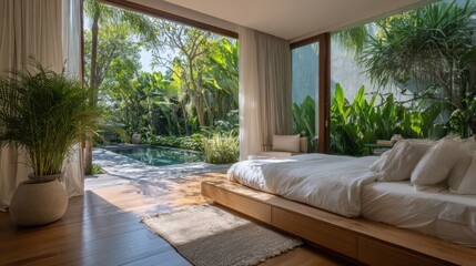 A Zen Style Bedroom Featuring a Private Garden and Plunge Pool