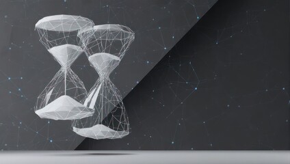 Modern abstract hourglasses symbolize time passing and digital connections in a futuristic network