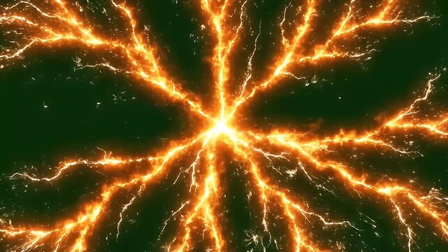 Explosive Bright Golden Energy Burst Effect from Center on Green Screen Background