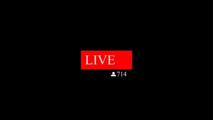 Dynamic red blinking "Live On Air" motion graphics with live button on black background. Ideal for news broadcasting, streaming, and live events. 4K resolution with transparent alpha channel for easy 