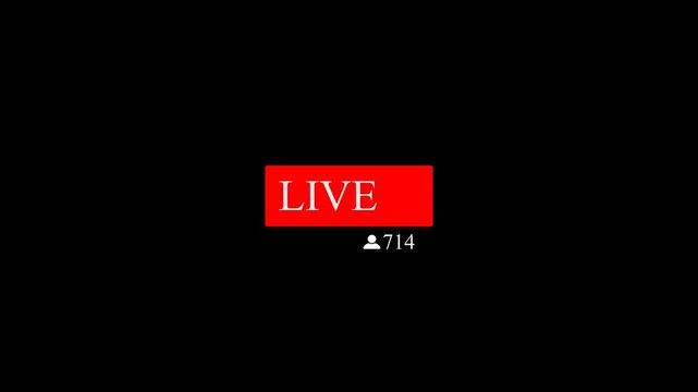 Dynamic red blinking "Live On Air" motion graphics with live button on black background. Ideal for news broadcasting, streaming, and live events. 4K resolution with transparent alpha channel for easy 