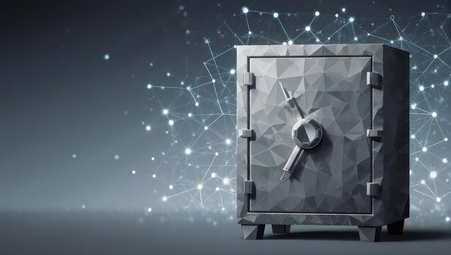 Secure digital vault safeguards sensitive data in interconnected network, symbolizing trust and modern cybersecurity solutions