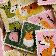 Fototapeta premium Seamless tile pattern featuring playful animal illustrations studio digital art colorful environment creative viewpoint