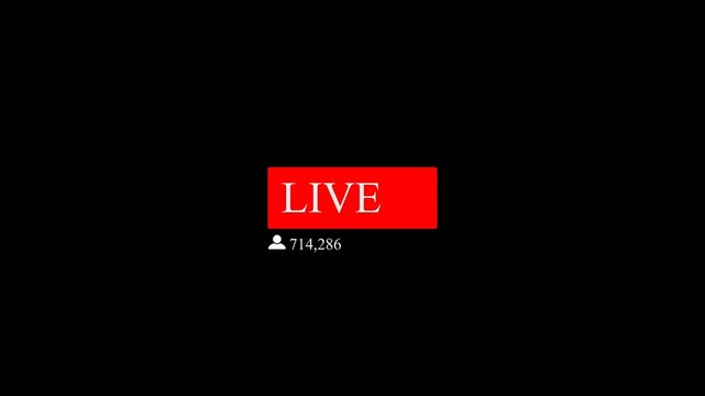 Dynamic red blinking "Live On Air" motion graphics with live button on black background. Ideal for news broadcasting, streaming, and live events. 4K resolution with transparent alpha channel for easy 