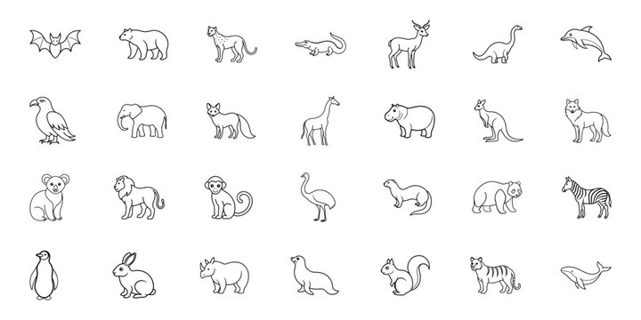 Huge animal line art vector collection for wildlife zoo safari and nature icons.