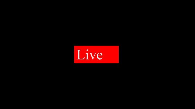 Dynamic red blinking "Live On Air" motion graphics with live button on black background. Ideal for news broadcasting, streaming, and live events. 4K resolution with transparent alpha channel for easy 