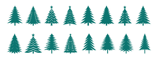 Obraz premium Christmas pine tree silhouette set, simple winter holiday celebration vector collection.