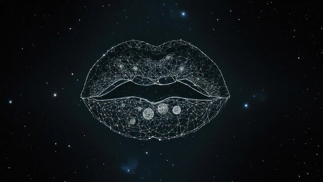 Futuristic abstract lips emerge from starry cosmos, symbolizing communication and connection in the digital age. - Powered by Adobe