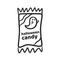 Halloween Candy Wrapper with Ghost Hand Drawn Vector Illustration