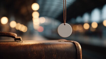 Vintage Travel Blank Tag on Leather Suitcase