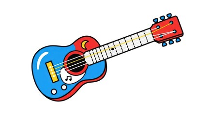 Colorful Cartoon Guitar with Moon and Music Note.