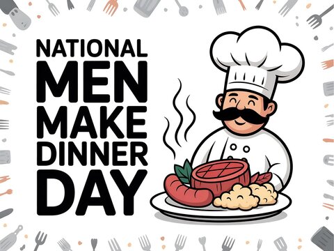 Celebrate national men make dinner day with a delicious meal prepared by a cheerful cartoon chef