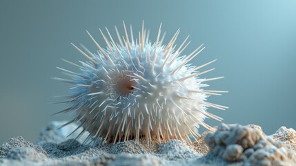 Underwater Pufferfish Close-Up: Detailed Spines and Ocean Floor Texture