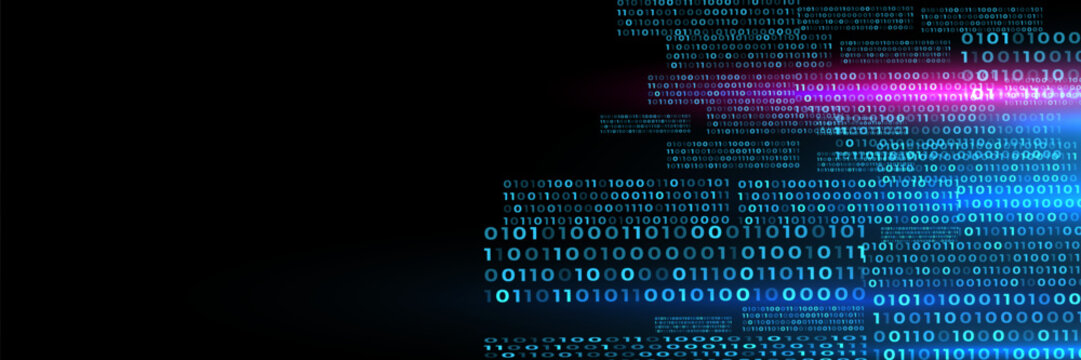 Blue Binary Data Software Programming Code Background. Random Parts of Program Code. Digital Data Technology Concept.