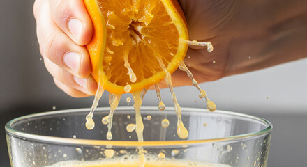 image of the process of squeezing fresh sweet oranges