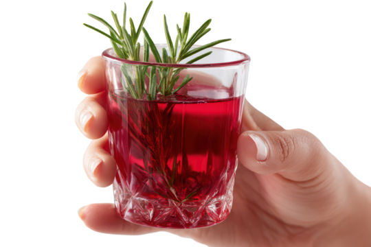 Woman’s Hand Holding a Crystal Glass of Pomegranate Juice on Transparent Background