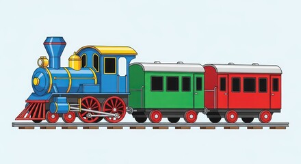 Obraz premium Colorful Toy Train with Passenger Cars on Tracks.