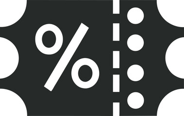 Minimal outline of a coupon with percentage symbol, black and white icon.