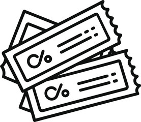Cartoon outline of two coupons stacked, black line clipart.