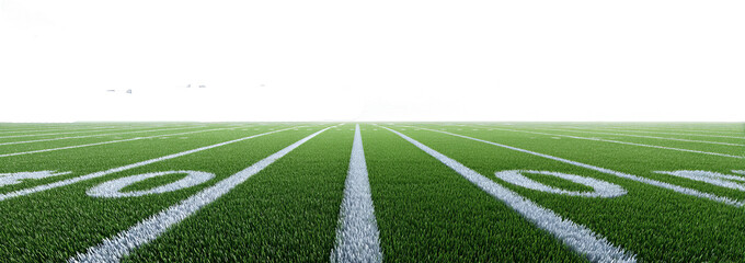 A green football field with clearly marked white yard lines and numbered areas, suitable for sports activities.
