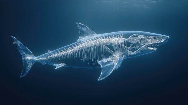 Innovation and Expertise in marine science, detailed X-ray view of a great white shark anatomy