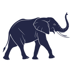 A majestic dark blue african elephant silhouette is walking gracefully, showcasing its strength and beauty the elephants presence is captivating