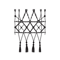 A modern flat design Vector rendering of a classic black and white macrame silhouette on a white ground, characterized by timeless elegance and simple, two-dimensional forms.