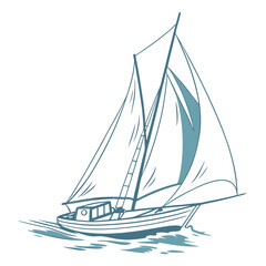 A charming blue sailboat gracefully glides across the water, its sails billowing in the wind, a serene nautical scene evoking a sense of freedom and adventure