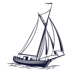 Elegant navy blue sailboat sailing on the water, a classic nautical vessel with billowing sails, capturing the essence of maritime adventure and freedom