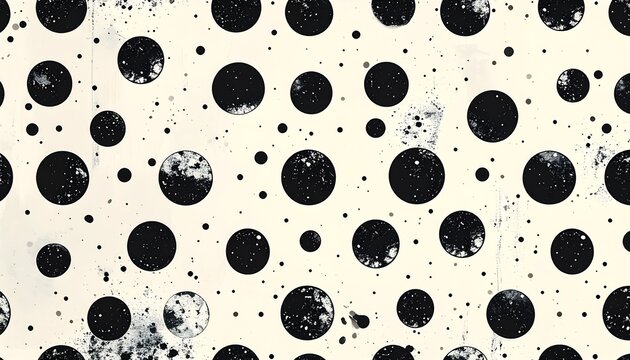 Abstract Black and White Polka Dots Pattern with Textured Circles on a Light Background