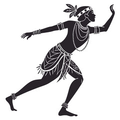 Silhouette of an african tribal dancer in motion, the dancer is adorned with traditional jewelry and clothing, showcasing the rich cultural heritage and artistic expression