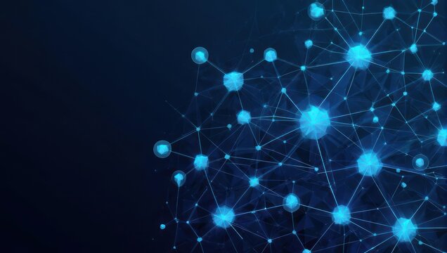 Dynamic blue network connections glow with futuristic digital intelligence and global data flow concept