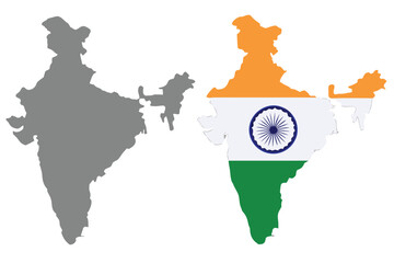 India s map shown in grayscale and with its national flag colors