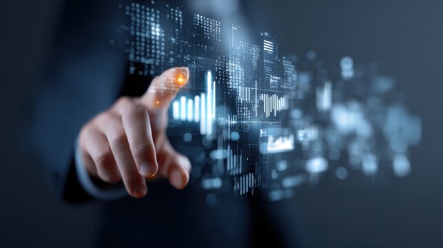 Ai Businessman working with modern interface Business analytics Big data technology and data science. Data flow concept.Business computing digital composite.