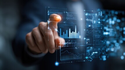 Ai Businessman working with modern interface Business analytics Big data technology and data science. Data flow concept.Business computing digital composite.