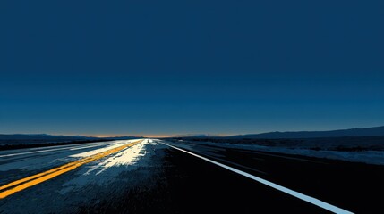 Fototapeta premium Low-angle view of a long road stretching into the distance during a colorful sunset