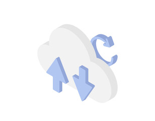 クラウドへデータをアップロード・ダウンロードするベクターアイコン (アイソメトリック)