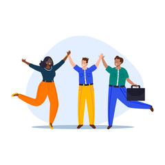 Diverse team celebrating success, unity, teamwork and collaboration