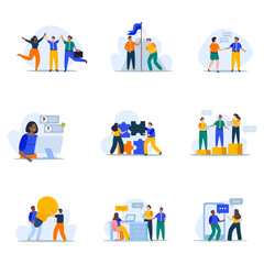 Conceptual illustrations of teamwork, collaboration, and business achievement