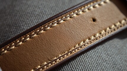 Close-Up of Handcrafted Leather Belt Detail with Stitched Edges and Classic Style
