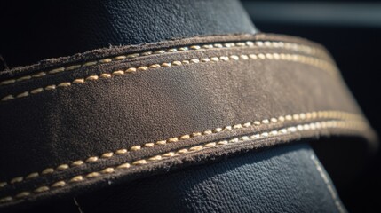 Detailed close-up showcasing an exquisitely crafted stitched leather design