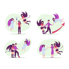 Love's Guiding Light Charming Cupid's Compassion and Romantic Relationships Illustrations